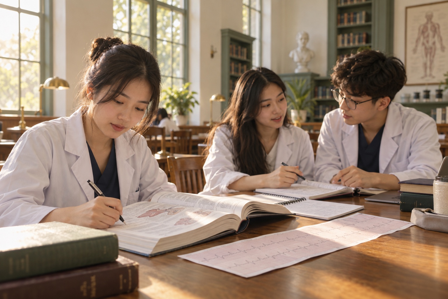Nhóm sinh viên Y học và ghi chép cùng nhau